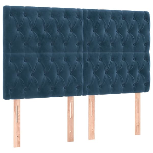 sengegavl med LED-lys 160x7x118/128 cm fløjl mørkeblå