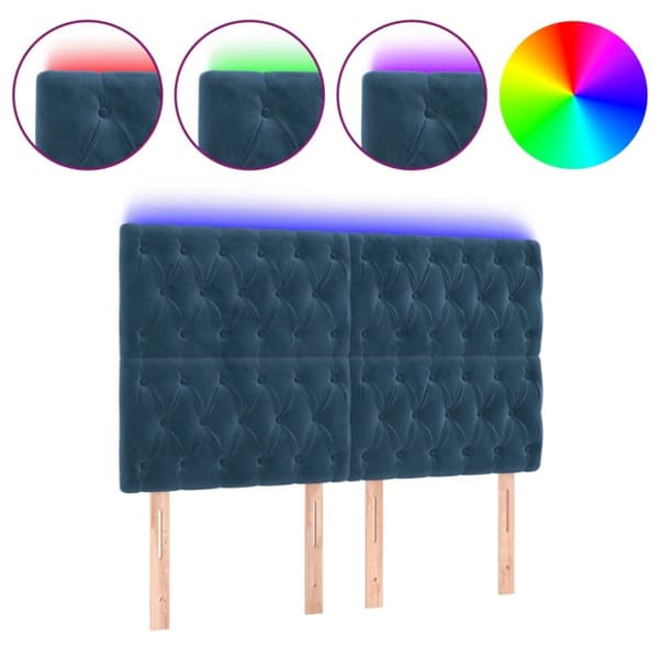 sengegavl med LED-lys 160x7x118/128 cm fløjl mørkeblå