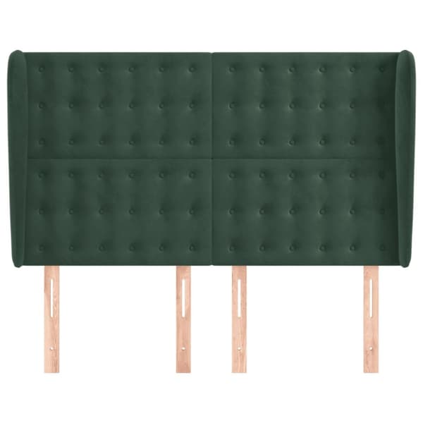 Sänggavel med kanter mörkgrön 147x23x118/128 cm sammet