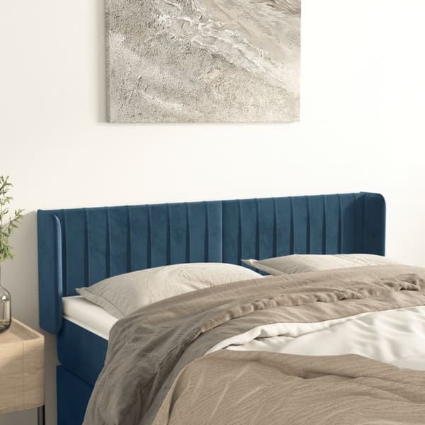 sengegavl med kanter 147x16x78/88 cm fløjl mørkeblå