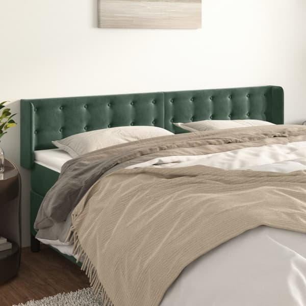 sengegavl med kanter 163x16x78/88 cm fløjl mørkegrøn