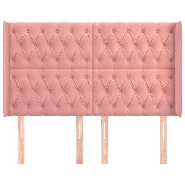 sengegavl med kanter 163x16x118/128 cm fløjl lyserød
