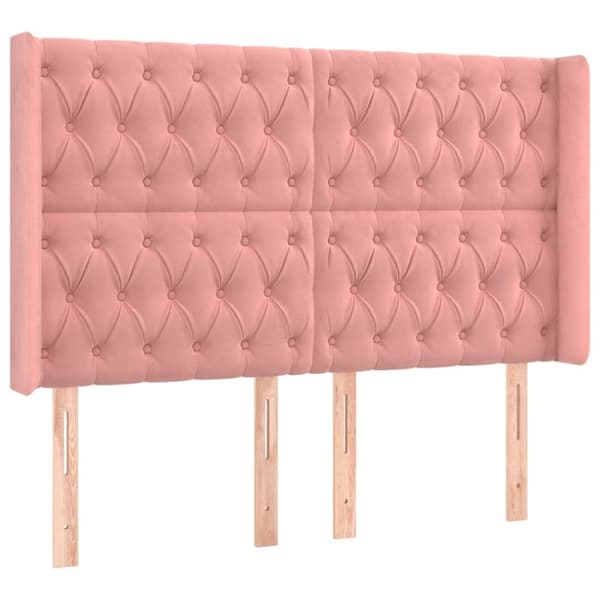 sengegavl med kanter 163x16x118/128 cm fløjl lyserød