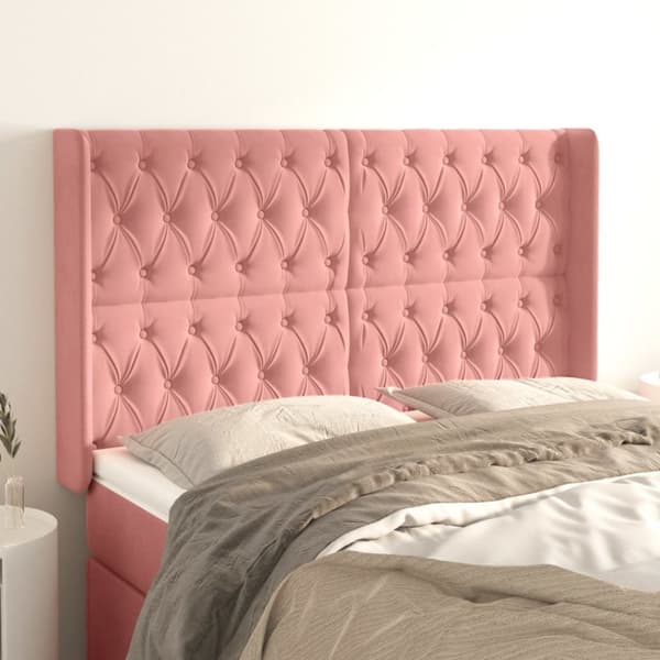 sengegavl med kanter 163x16x118/128 cm fløjl lyserød