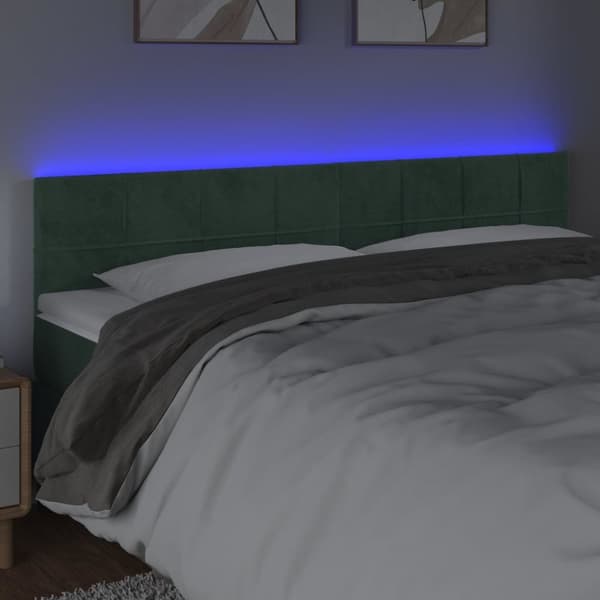 sengegavl med LED-lys 160x5x78/88 cm fløjl mørkegrøn