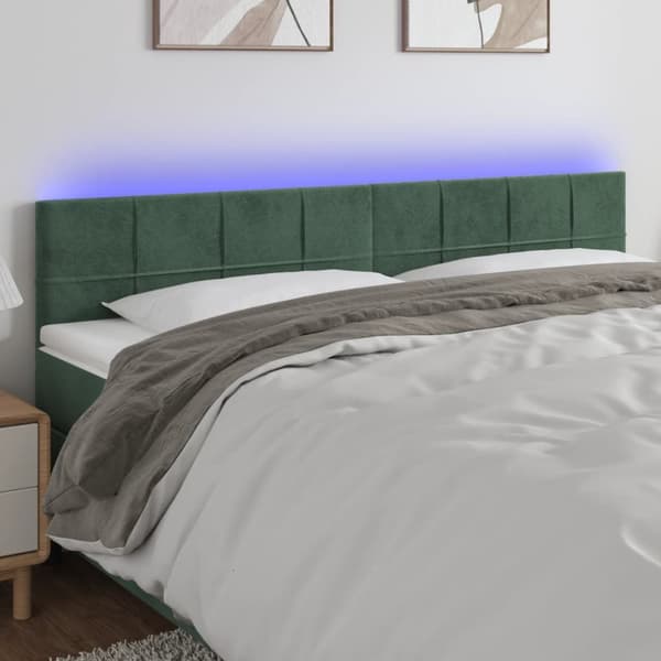sengegavl med LED-lys 160x5x78/88 cm fløjl mørkegrøn