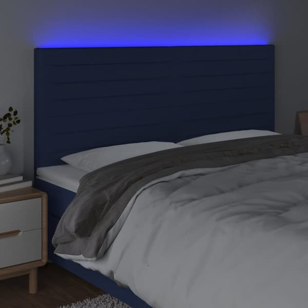 Sängyn pääty LED-valolla, sininen, 180x5x118/128 cm, kangas