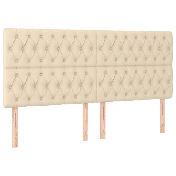 sengegavl med LED-lys 200x7x118/128 cm stof cremefarvet