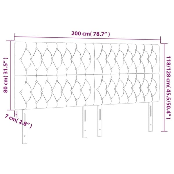 sengegavl med LED-lys 200x7x118/128 cm stof cremefarvet