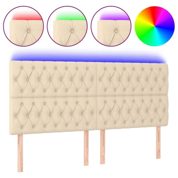 sengegavl med LED-lys 200x7x118/128 cm stof cremefarvet