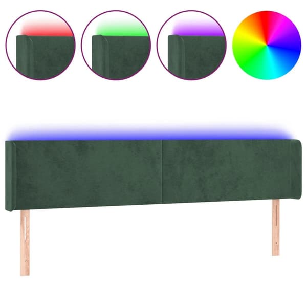 sengegavl med LED-lys 163x16x78/88 cm fløjl mørkegrøn