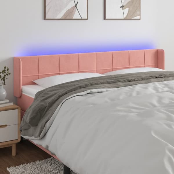 sengegavl med LED-lys 183x16x78/88 cm fløjl lyserød