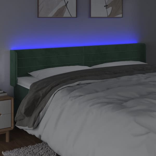 sengegavl med LED-lys 183x16x78/88 cm fløjl mørkegrøn