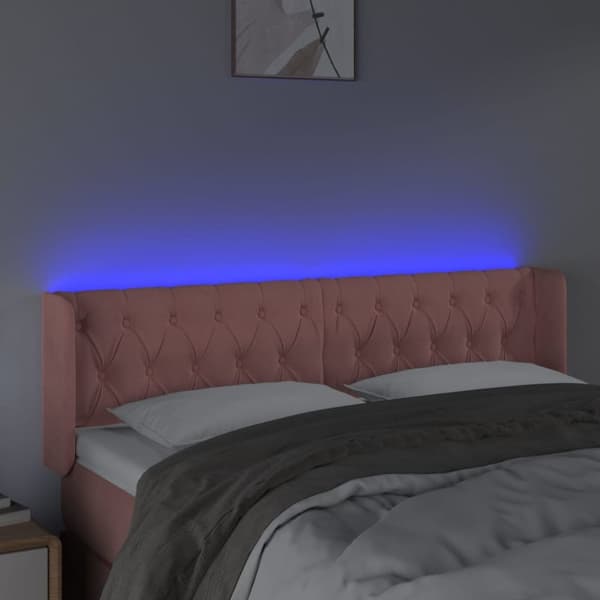 sengegavl med LED-lys 163x16x78/88 cm fløjl lyserød