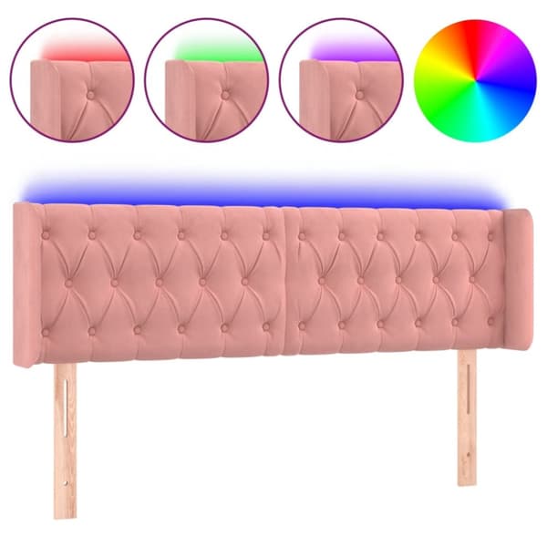 sengegavl med LED-lys 163x16x78/88 cm fløjl lyserød