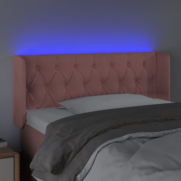 Sängyn pääty LED-valolla, pinkki, 103x16x78/88 cm, sametti
