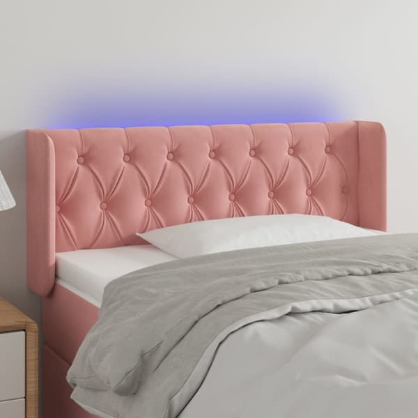 Sängyn pääty LED-valolla, pinkki, 103x16x78/88 cm, sametti