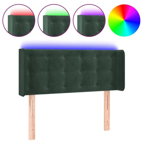 sengegavl med LED-lys 103x16x78/88 cm fløjl mørkegrøn