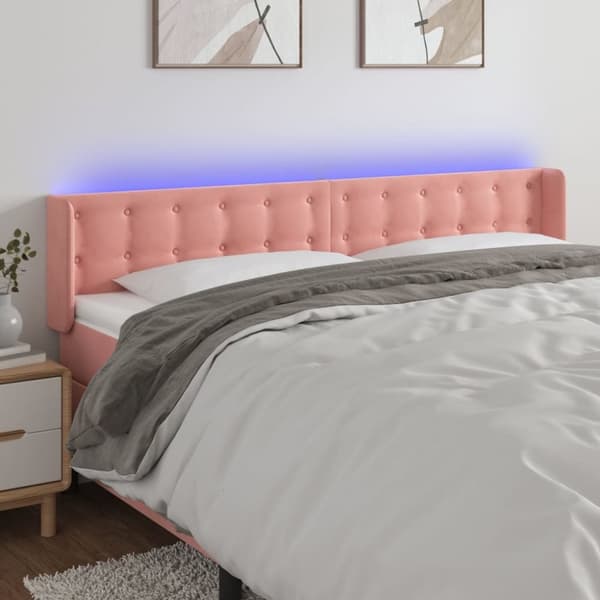 Sängyn pääty LED-valolla, pinkki, 163x16x78/88 cm, sametti