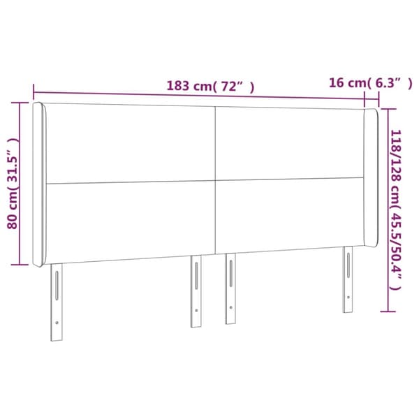 sengegavl med LED-lys 183x16x118/128 cm fløjl mørkeblå