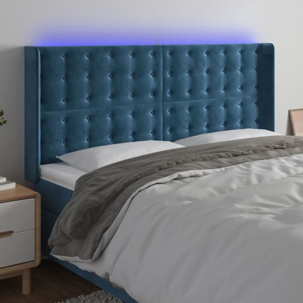 Sängyn pääty LED-valolla, tummansininen, 183x16x118/128 cm