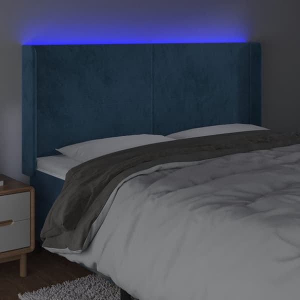 Sängyn pääty LED-valolla, tummansininen, 203x16x118/128 cm