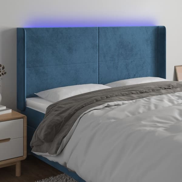 Sängyn pääty LED-valolla, tummansininen, 203x16x118/128 cm
