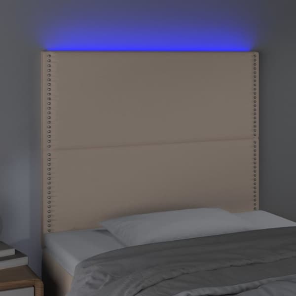 sengegavl med LED-lys 90x5x118/128 cm kunstlæder cappuccino