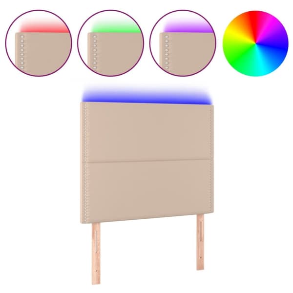 sengegavl med LED-lys 90x5x118/128 cm kunstlæder cappuccino