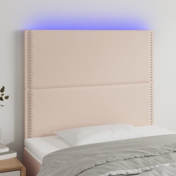 sengegavl med LED-lys 90x5x118/128 cm kunstlæder cappuccino