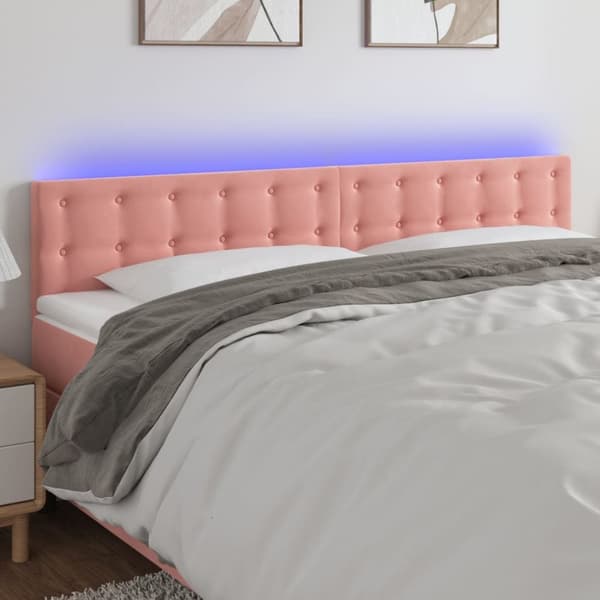 Sängyn pääty LED-valolla, pinkki, 160x5x78/88 cm, sametti