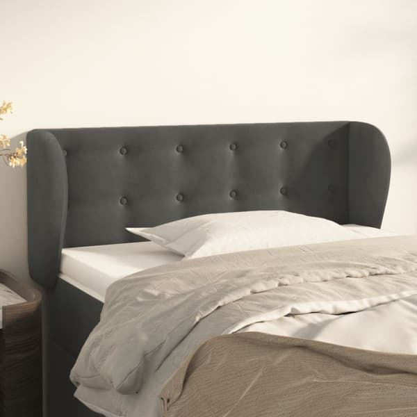sengegavl med kanter 103x23x78/88 cm fløjl mørkegrå