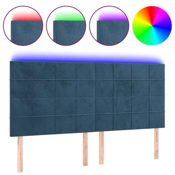 Sängyn pääty LED-valolla, tummansininen, 160x5x118/128 cm