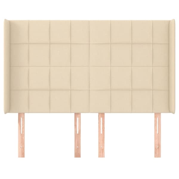 sengegavl med kanter 147x16x118/128 cm stof cremefarvet