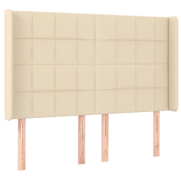 sengegavl med kanter 147x16x118/128 cm stof cremefarvet