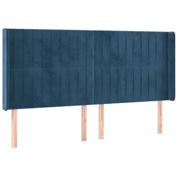 sengegavl med LED-lys 183x16x118/128 cm fløjl mørkeblå