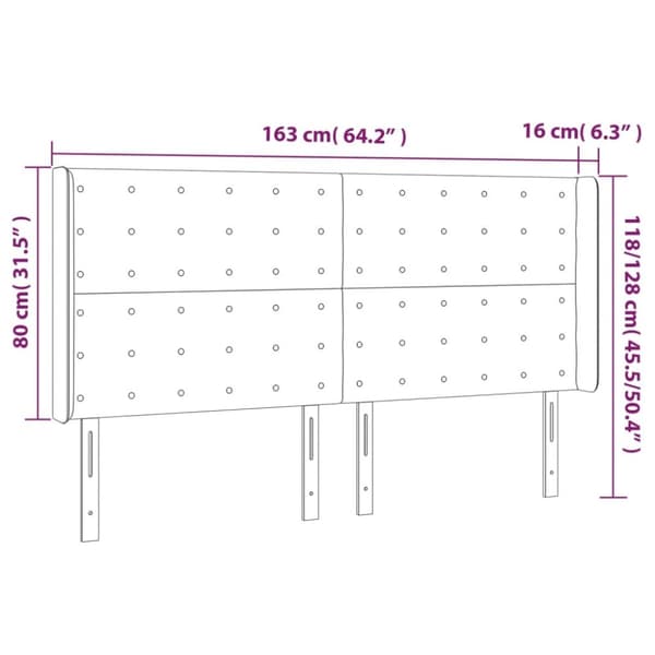 sengegavl med kanter 163x16x118/128 cm fløjl sort
