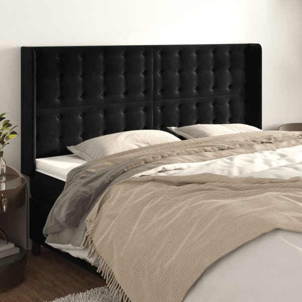 sengegavl med kanter 163x16x118/128 cm fløjl sort
