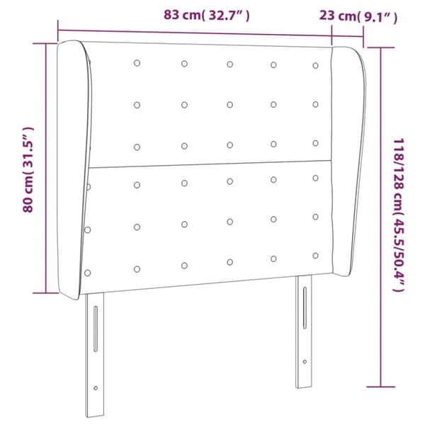 sengegavl med kanter 83x23x118/128 cm fløjl lysegrå