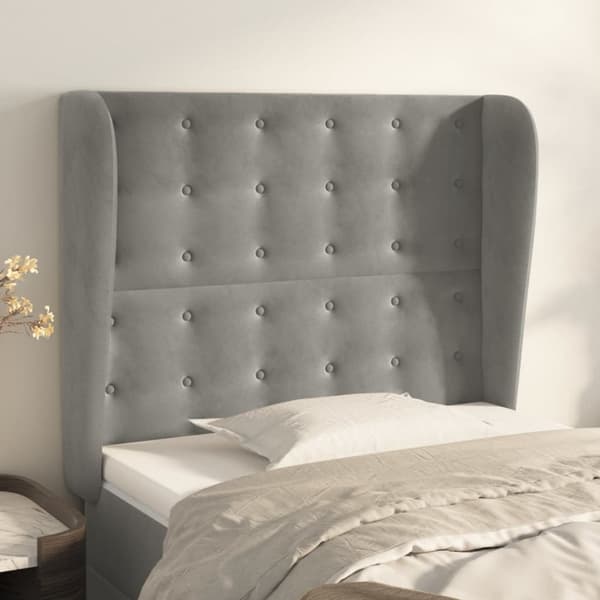 sengegavl med kanter 83x23x118/128 cm fløjl lysegrå
