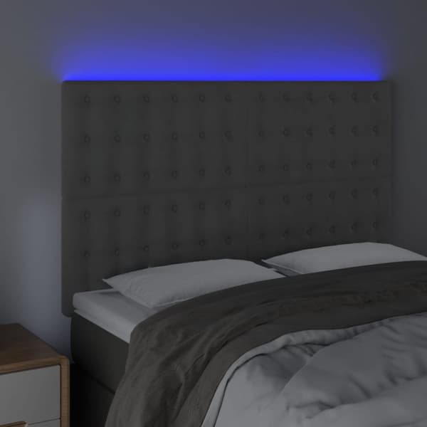 sengegavl med LED-lys 144x5x118/128 cm fløjl lysegrå