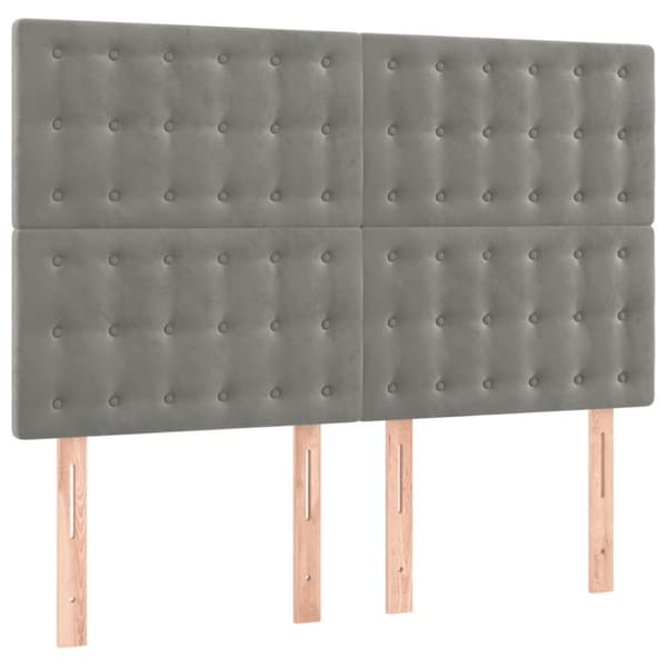 sengegavl med LED-lys 144x5x118/128 cm fløjl lysegrå