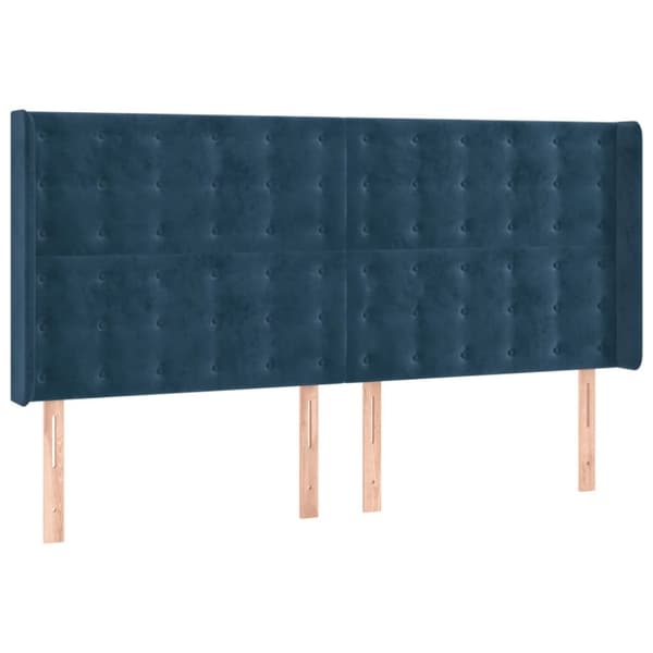 sengegavl med LED-lys 203x16x118/128 cm fløjl mørkeblå