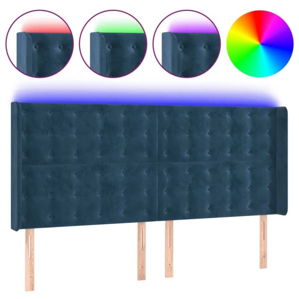 sengegavl med LED-lys 203x16x118/128 cm fløjl mørkeblå