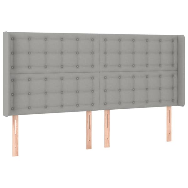 Sängyn pääty LED-valolla, vaaleanharmaa, 163x16x118/128 cm, kangas