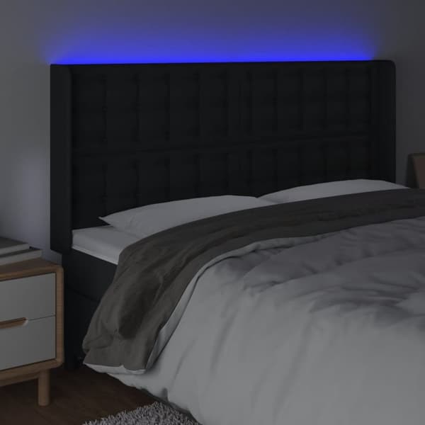 Sängyn pääty LED-valolla, musta 163x16x118/128cm tekonahka