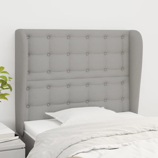 sengegavl med kanter 83x23x118/128 cm stof lysegrå