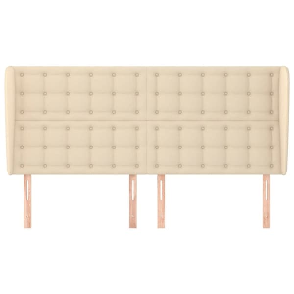 sengegavl med kanter 163x23x118/128 cm stof cremefarvet