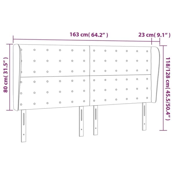 sengegavl med kanter 163x23x118/128 cm stof cremefarvet