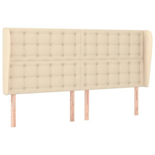 sengegavl med kanter 163x23x118/128 cm stof cremefarvet